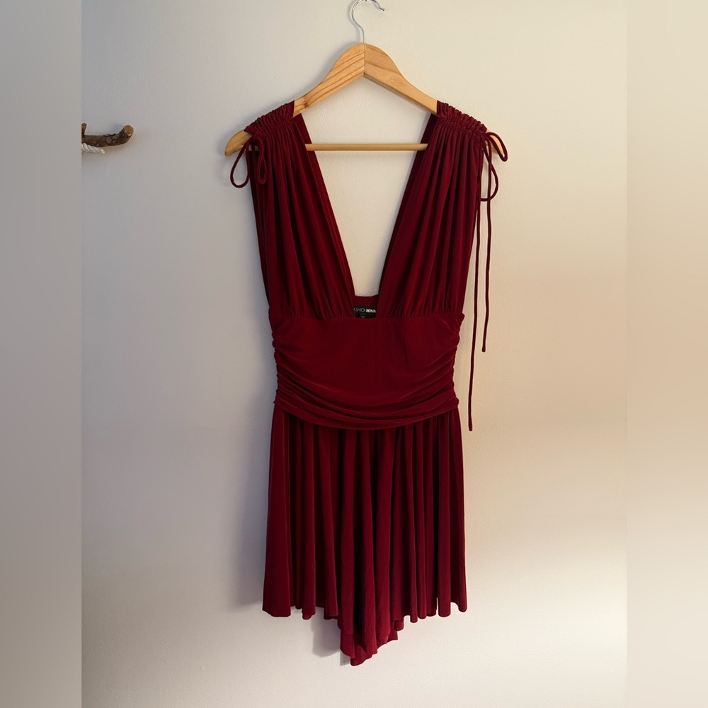 Fashion Nova Kaila Ruched Micro Mini Dress in Wine - Picture 4 of 11